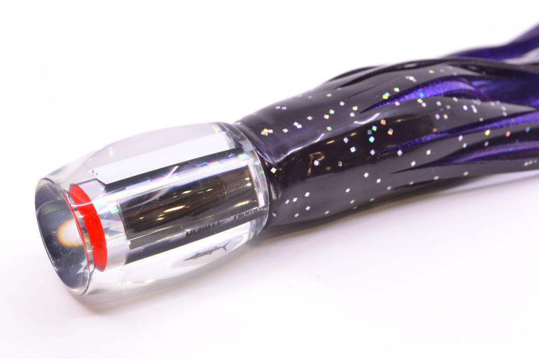 Aloha Lures Mirrored Silver Rainbow Flake Medium Beauty 9" 5.5oz Skirted Black/Purple GZE