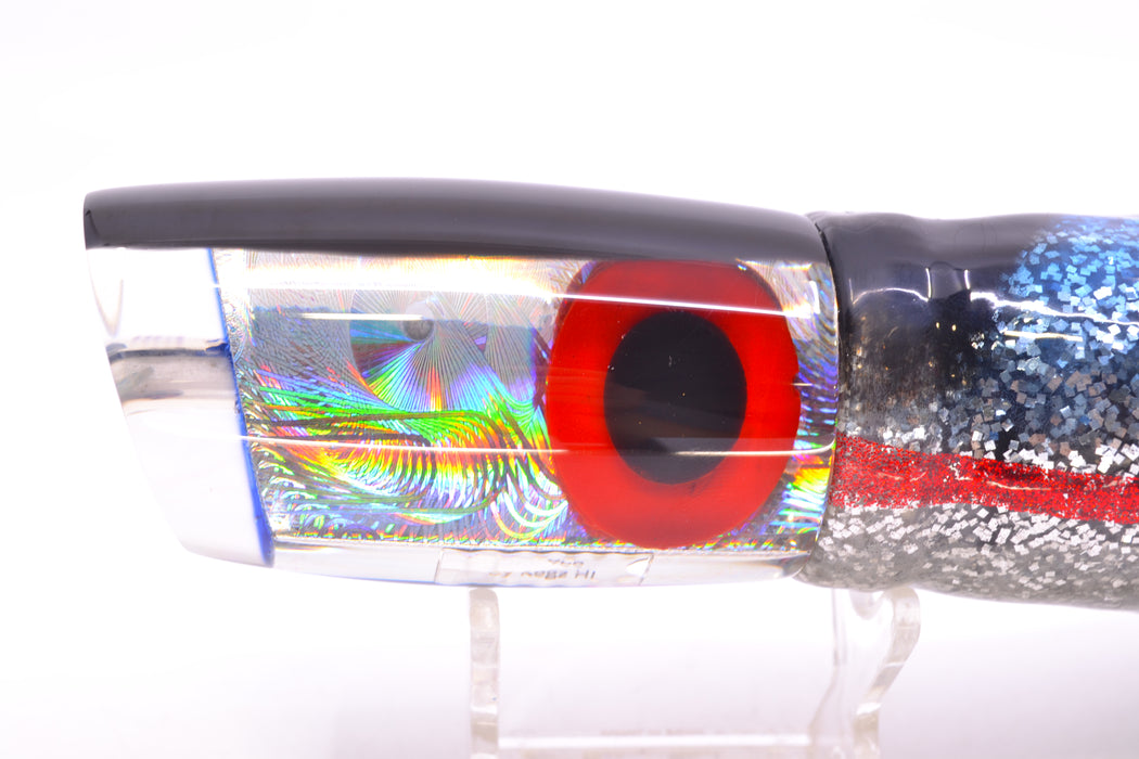 Joe Yee Lures by KEGZ Silver Rainbow Swirl Black Back Black-Red Eyes 501 12" 8.8oz Skirted