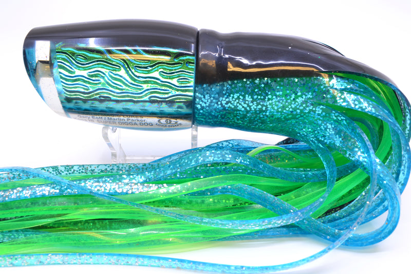 Marlin Magic Ice Blue-Akule Lava Black Back Super Digga Dog 16" 15.5oz Skirted Black-Ice Blue