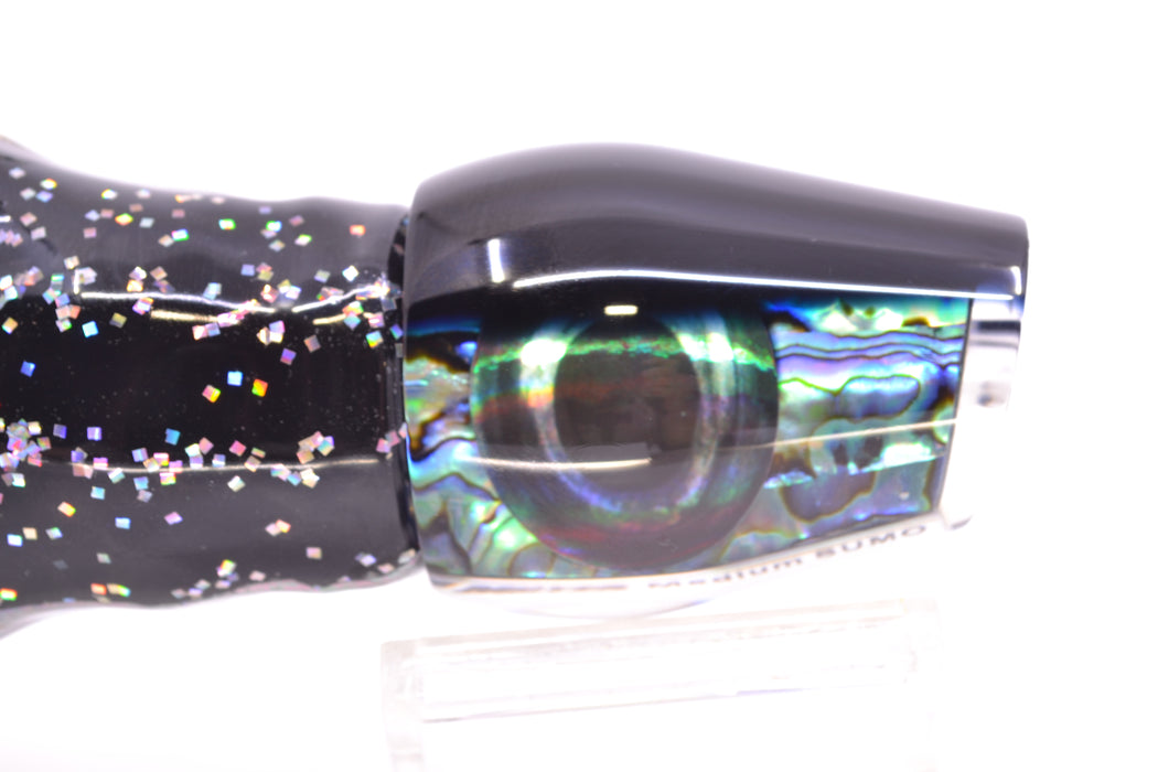 Moyes Lures Paua Shell Black Back Taxi Eyes Medium Sumo 12" 6.8oz Skirted Black GZE