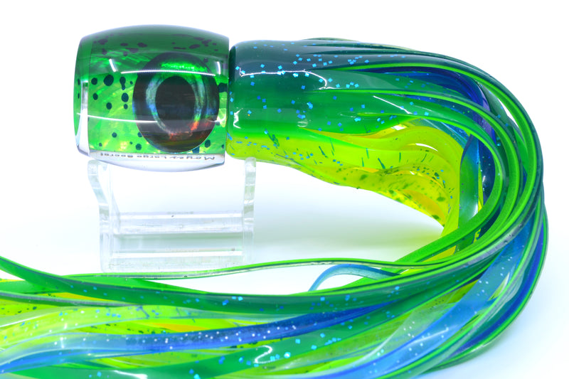Moyes Lures Mahi MOP Green Back Taxi Eyes Large Secret 12" 6.5oz Skirted Mahi GZE