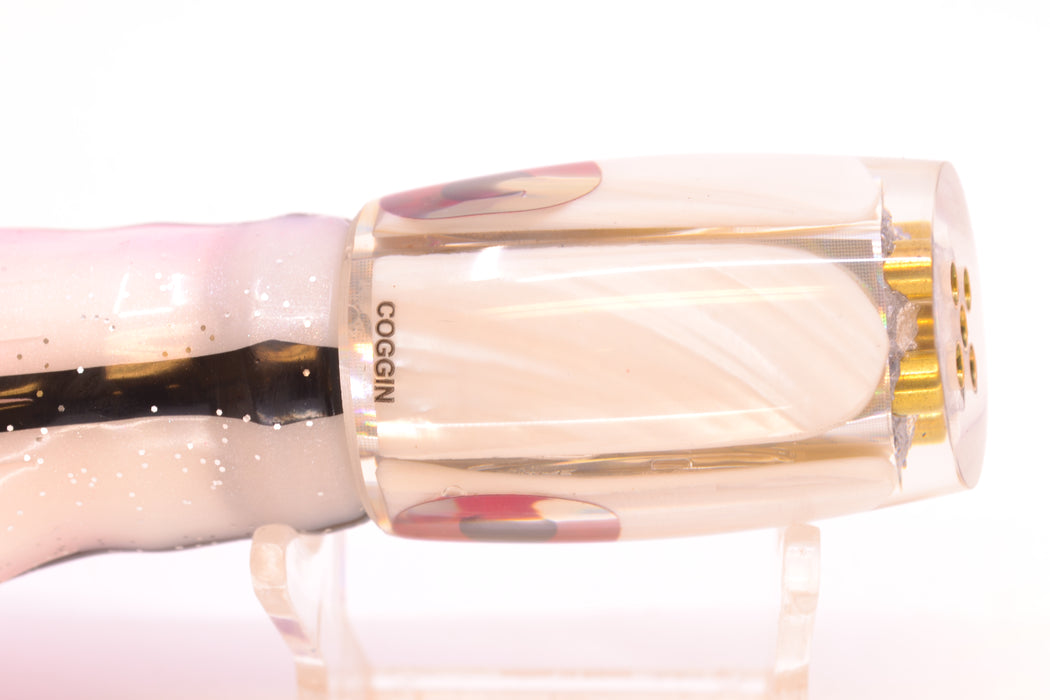 Coggin Lures Real White MOP 4-Hole Kilauea Tado Slant 9" 4.2oz Skirted Gay Bob