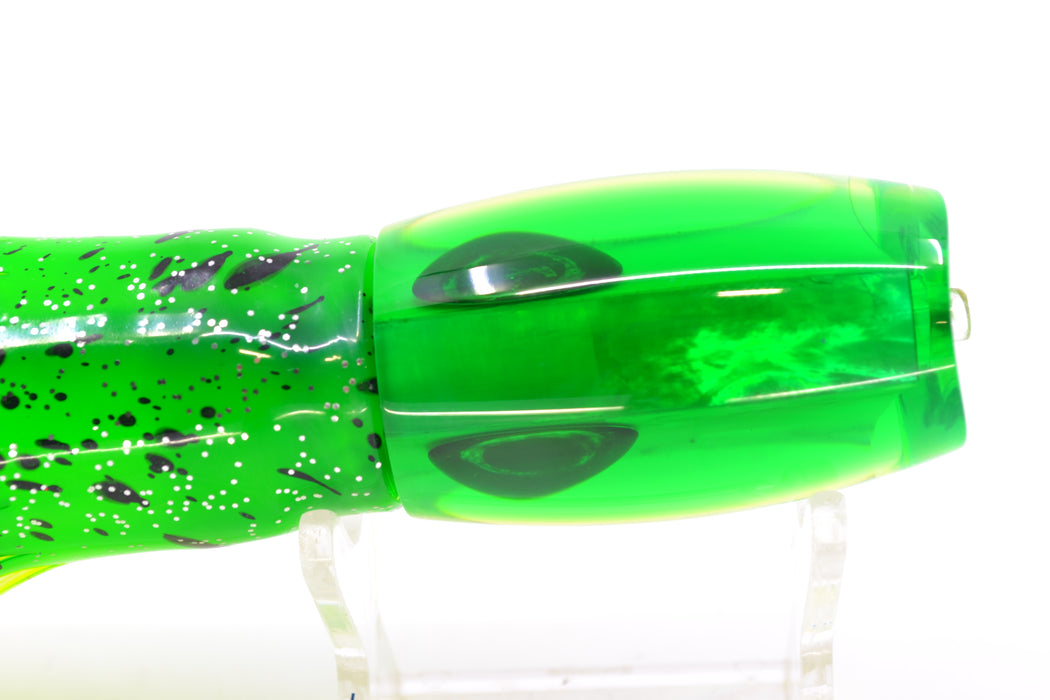 Moyes Lures Chartreuse MOP Green Back Taxi Eyes Small Argus 9" 3.5oz Skirted