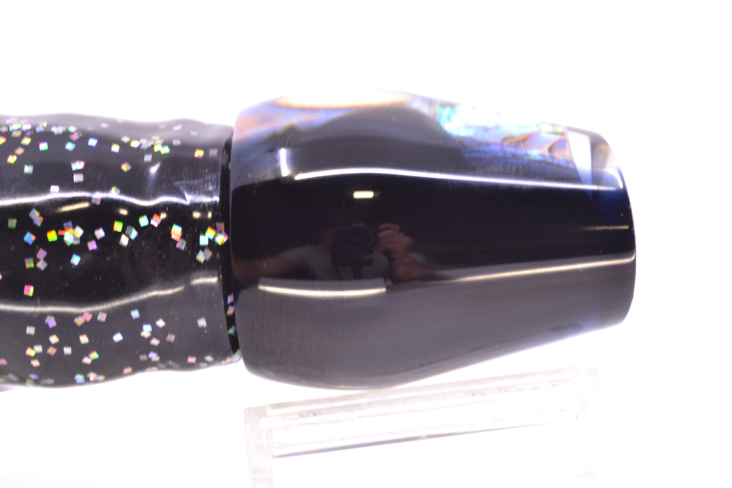 Moyes Lures Paua Shell Black Back Taxi Eyes Medium Sumo 12" 6.8oz Skirted Black GZE