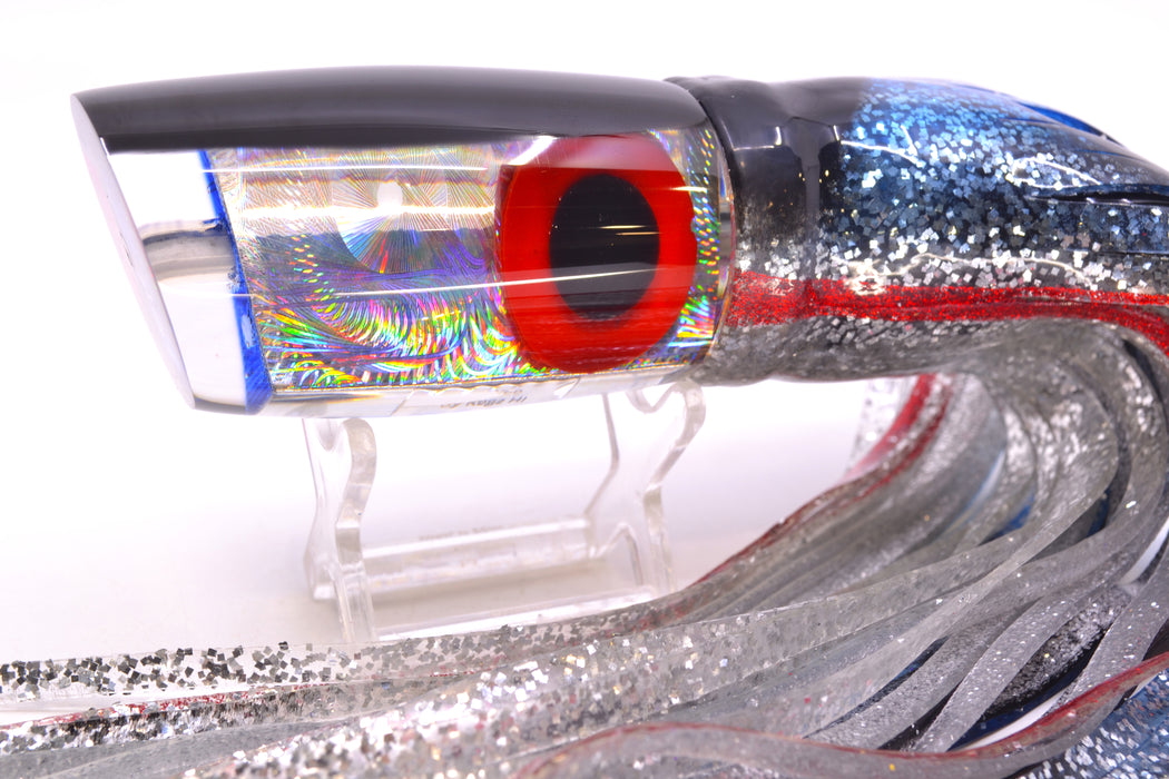 Joe Yee Lures by KEGZ Silver Rainbow Swirl Black Back Black-Red Eyes 501 12" 8.8oz Skirted