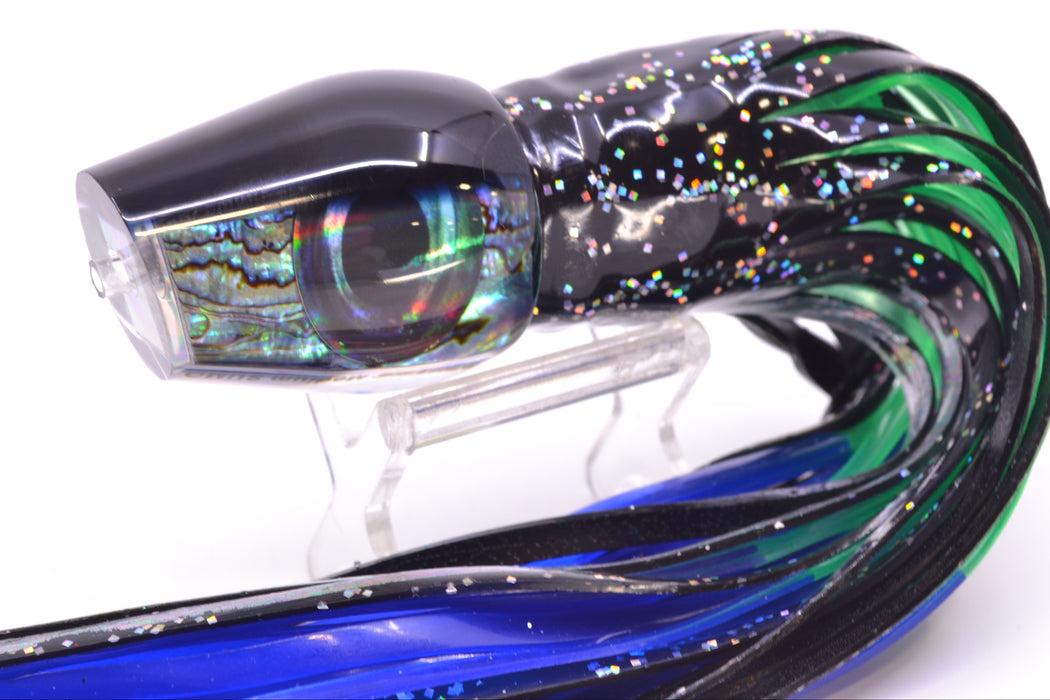 Moyes Lures Paua Shell Black Back Taxi Eyes Medium Sumo 12" 6.8oz Skirted Black GZE