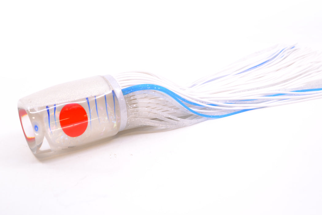 Amaral Lures White Iridescent Pearl Blue Stripes White Back Super Jararaca 15" 6.7oz