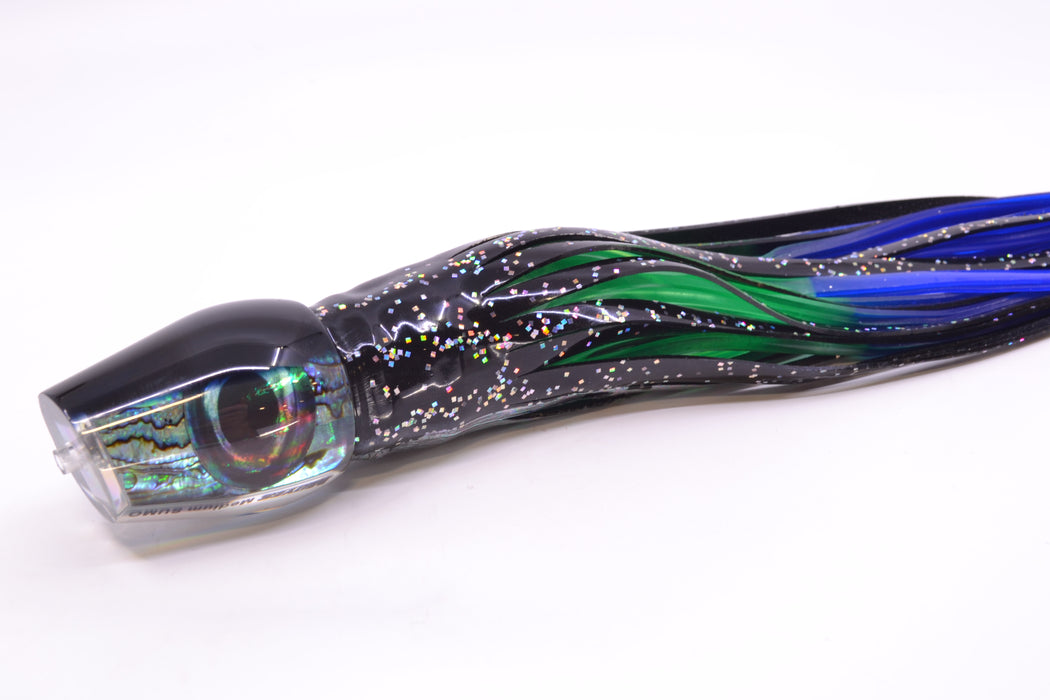Moyes Lures Paua Shell Black Back Taxi Eyes Medium Sumo 12" 6.8oz Skirted Black GZE