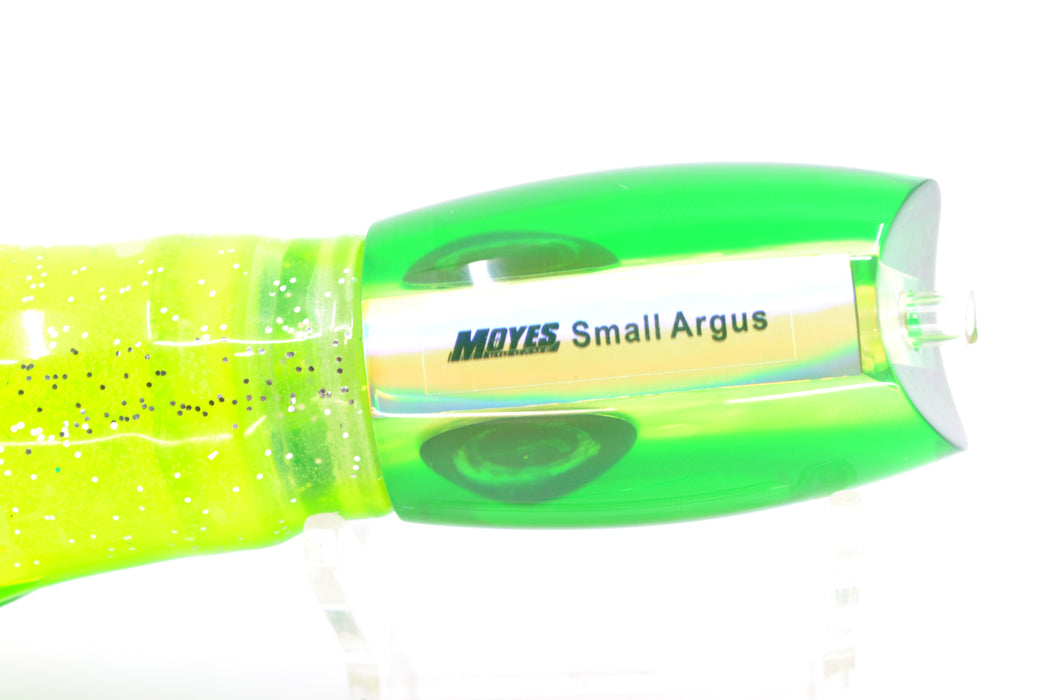 Moyes Lures Chartreuse MOP Green Back Taxi Eyes Small Argus 9" 3.5oz Skirted