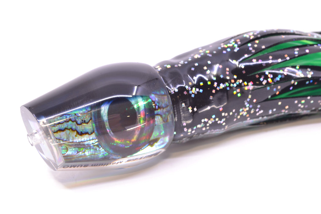Moyes Lures Paua Shell Black Back Taxi Eyes Medium Sumo 12" 6.8oz Skirted Black GZE