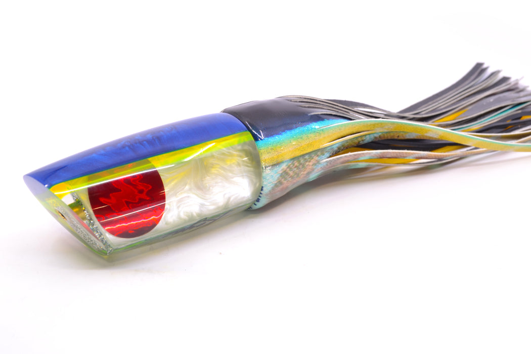Koya Lures White Pearl Blue-Yellow Back Medium Poi Dog 14" 10oz FT Vinyl Yellowfin