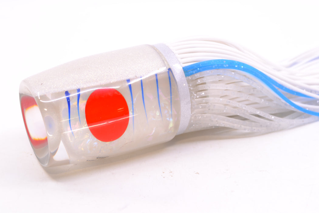 Amaral Lures White Iridescent Pearl Blue Stripes White Back Super Jararaca 15" 6.7oz