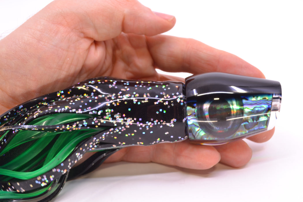 Moyes Lures Paua Shell Black Back Taxi Eyes Medium Sumo 12" 6.8oz Skirted Black GZE