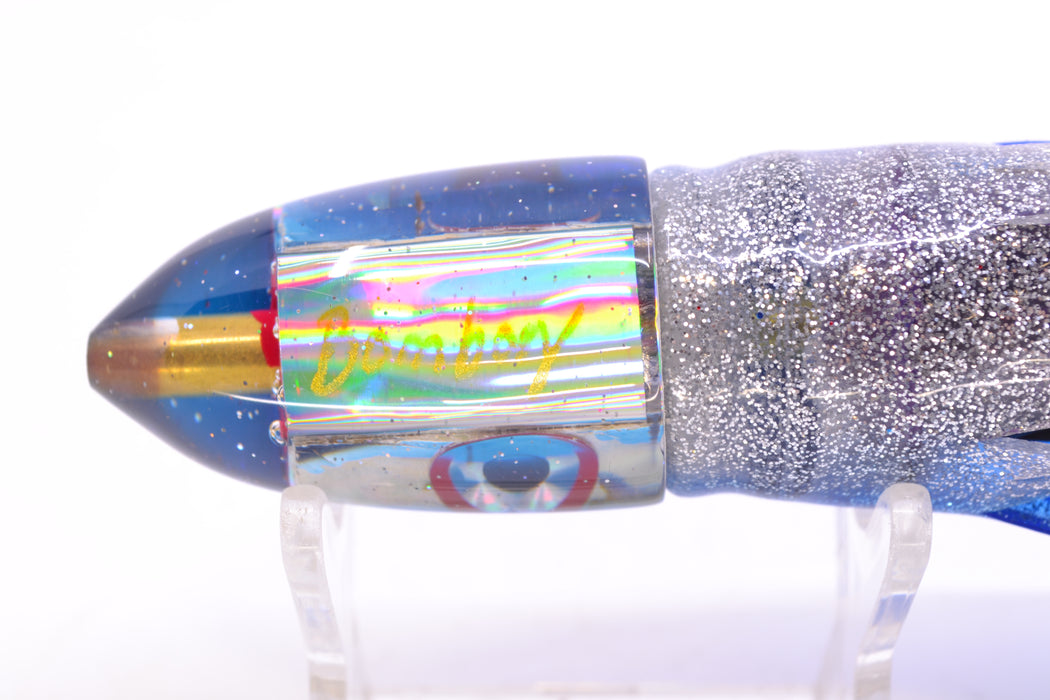Bomboy Lures White Abalone Blue Back Baby Bomb 9" 5oz Skirted Blue-Silver