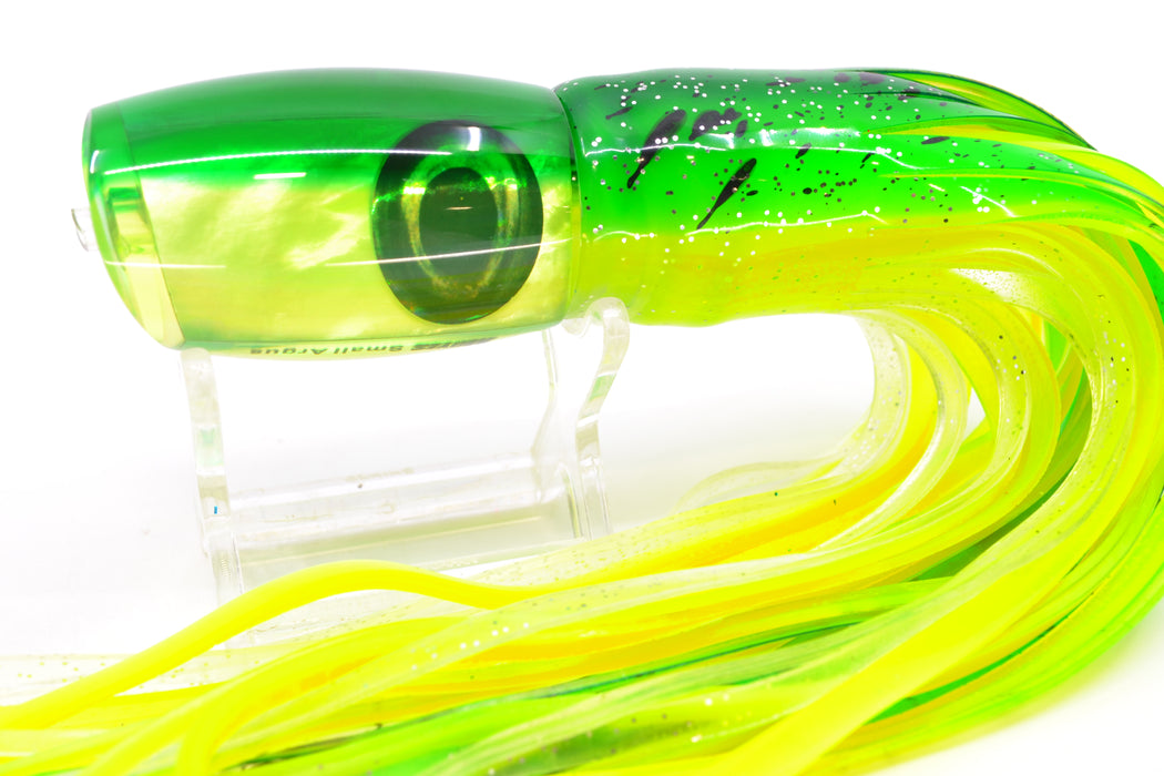Moyes Lures Chartreuse MOP Green Back Taxi Eyes Small Argus 9" 3.5oz Skirted