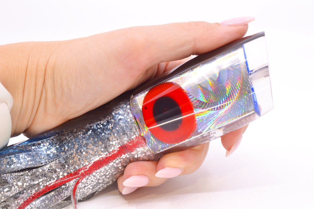 Joe Yee Lures by KEGZ Silver Rainbow Swirl Black Back Black-Red Eyes 501 12" 8.8oz Skirted