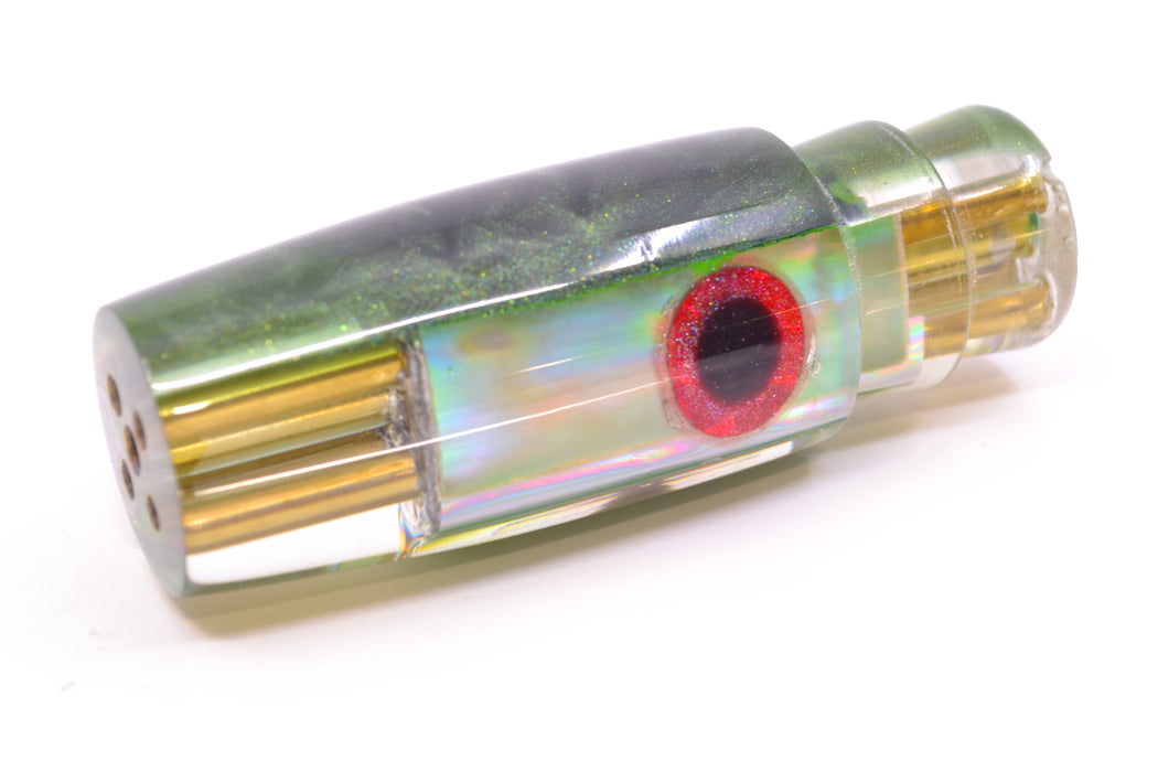 Big Reidee Green Shell Green Back Black-Red Eyes 4-Hole Pusher 9" 4.8oz