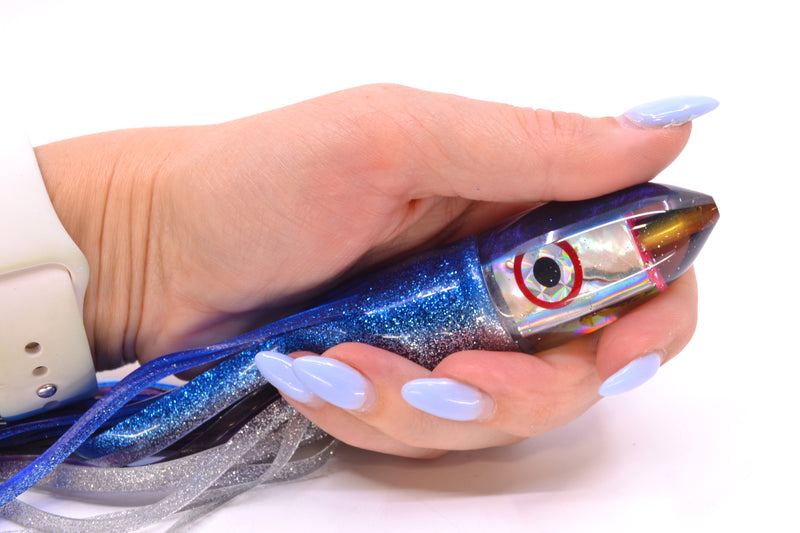 Bomboy Lures White Abalone Blue Back Baby Bomb 9" 5oz Skirted Blue-Silver