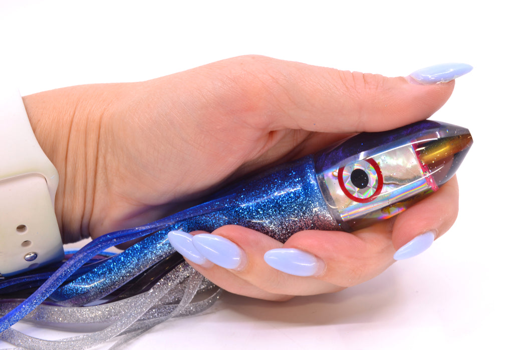 Bomboy Lures White Abalone Blue Back Baby Bomb 9" 5oz Skirted Blue-Silver