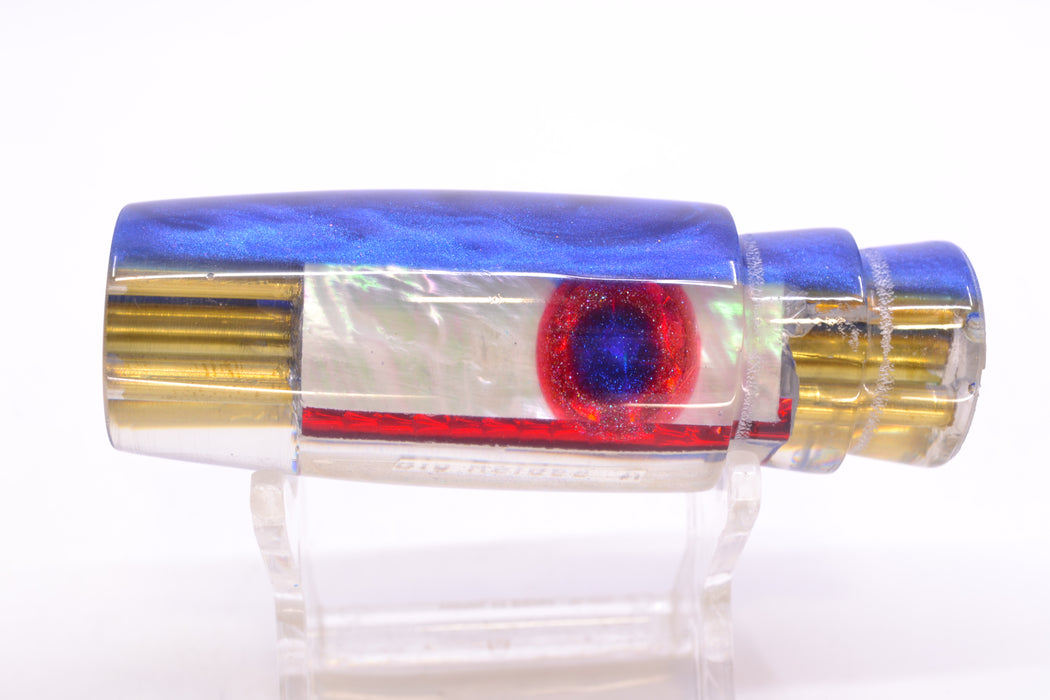 Big Reidee White MOP Blue Back Black-Red Eyes 4-Hole Pusher 9" 4.8oz