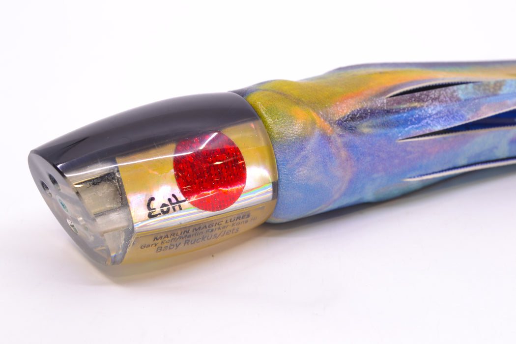 Marlin Magic Golden MOP Black Back Red Eyes 4-Hole Baby Ruckus 10" 5.5oz ALV Tuna