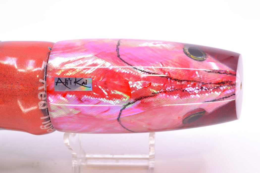 Ali'i Kai Lures Pink Shell Red Back Fish Head Large Plunger 14" 10.5oz FT Vinyl Red Tiger