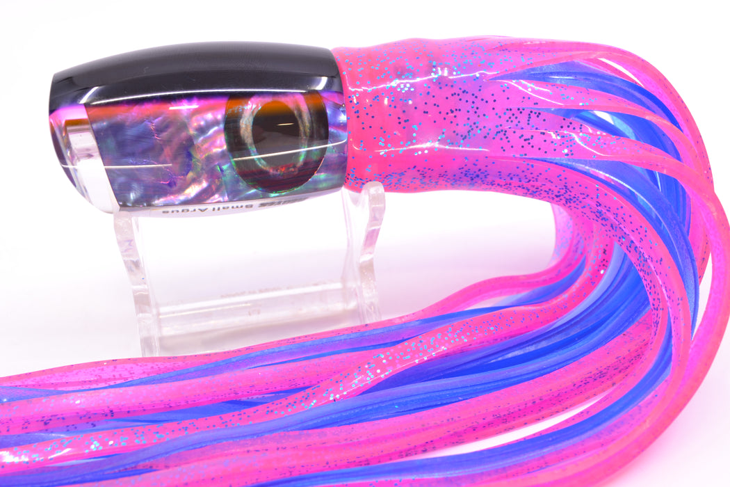 Moyes Lures Rainbow MOP Black-Pink Back Taxi Eyes Small Argus 9" 3.5oz Skirted Pink/Blue