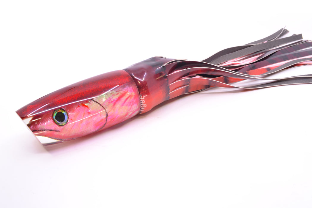 Ali'i Kai Lures Pink Shell Red Back Fish Head Large Plunger 14" 10.5oz FT Vinyl Red Tiger