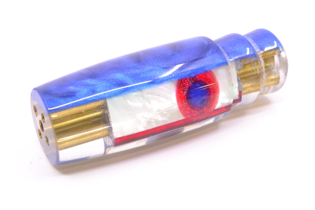 Big Reidee White MOP Blue Back Black-Red Eyes 4-Hole Pusher 9" 4.8oz