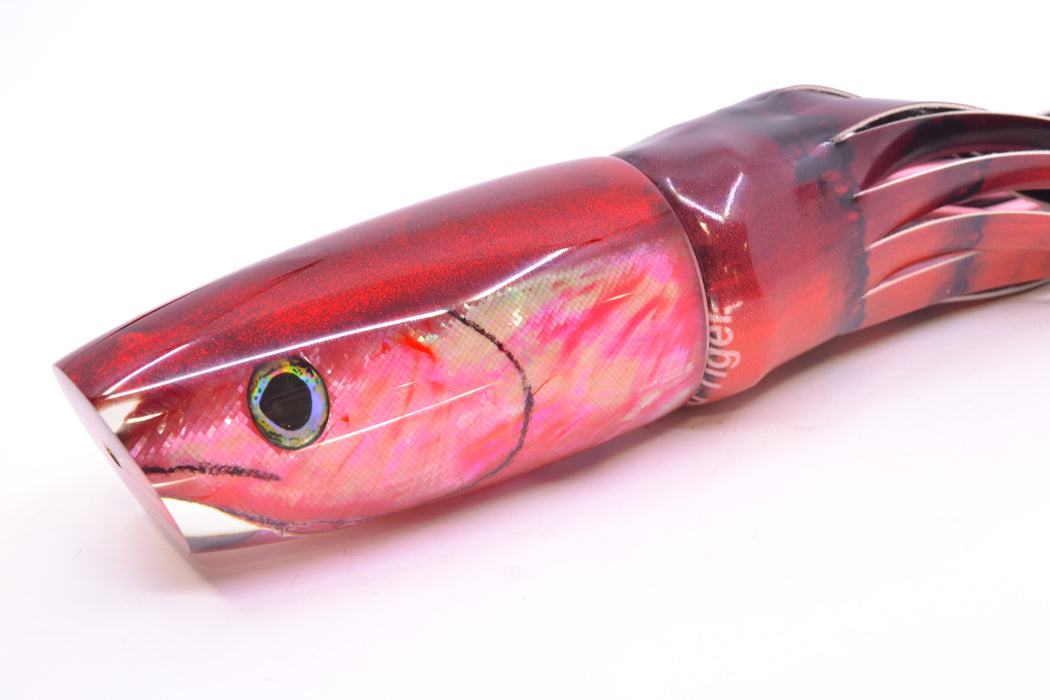 Ali'i Kai Lures Pink Shell Red Back Fish Head Large Plunger 14" 10.5oz FT Vinyl Red Tiger
