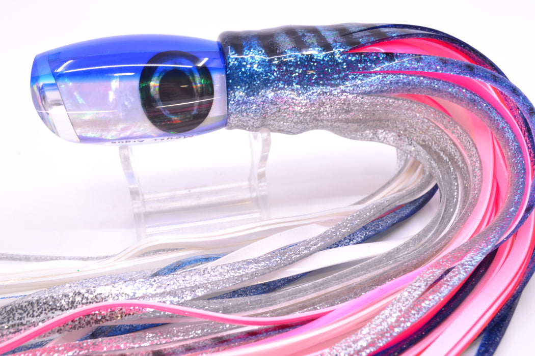 Moyes Lures White MOP Blue Back Medium Argus 12" 6.5oz Skirted Blue Aurora