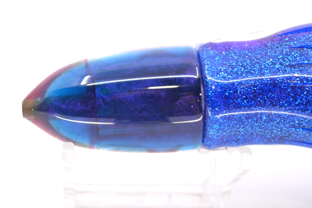 Bomboy Lures White Abalone Blue Back Black-Silver-Red Eyes Baby Bomb 9" 5oz Skirted with Wings