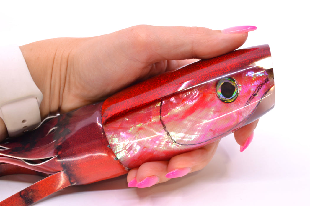 Ali'i Kai Lures Pink Shell Red Back Fish Head Large Plunger 14" 10.5oz FT Vinyl Red Tiger