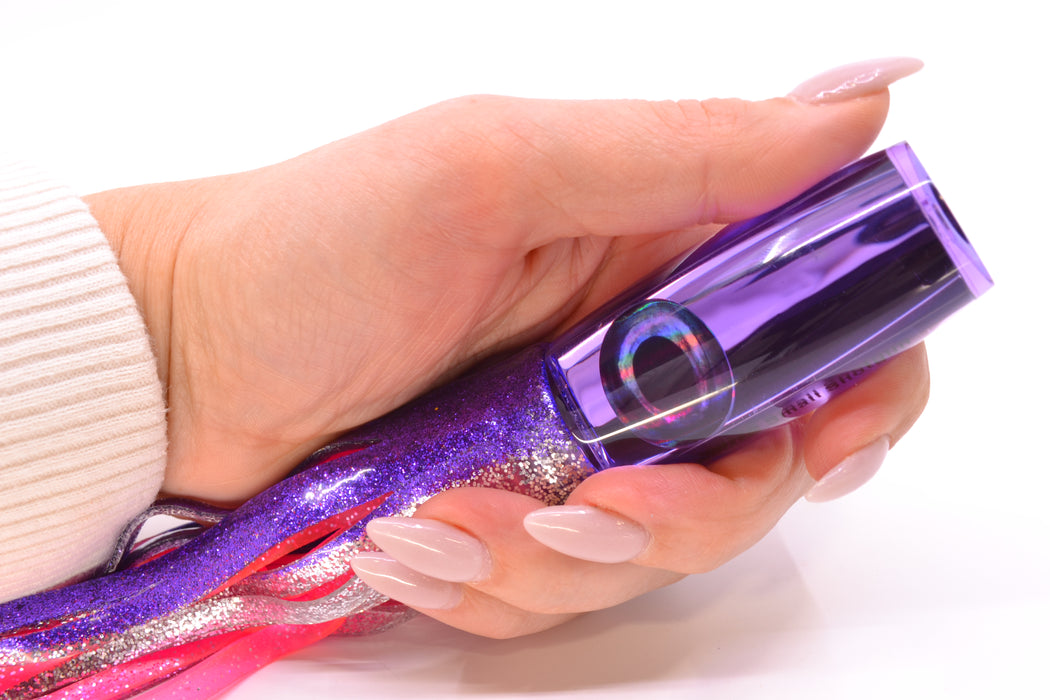 Moyes Lures Purple Mirrored Taxi Eyes Small Shotgun 9" 4oz Skirted Purple-Silver/Pink