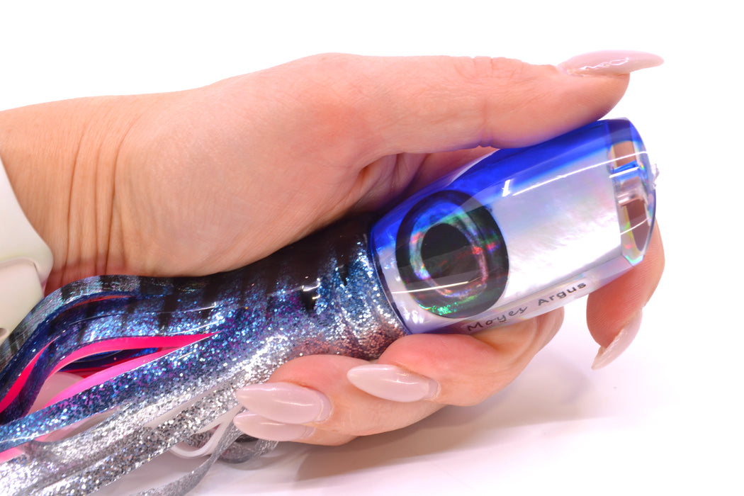Moyes Lures White MOP Blue Back Medium Argus 12" 6.5oz Skirted Blue Aurora