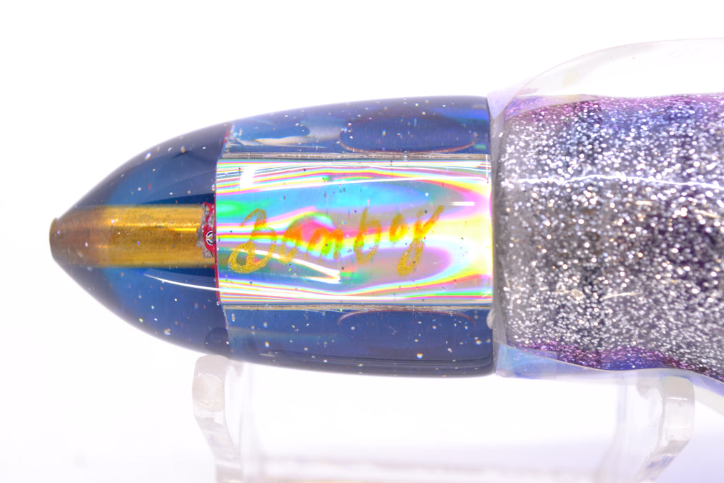 Bomboy Lures White Abalone Blue Back Black-Silver-Red Eyes Baby Bomb 9" 5oz Skirted with Wings