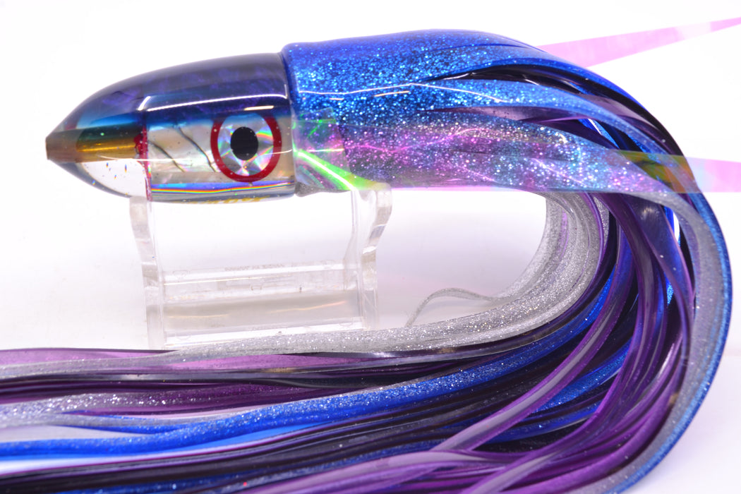 Bomboy Lures White Abalone Blue Back Black-Silver-Red Eyes Baby Bomb 9" 5oz Skirted with Wings