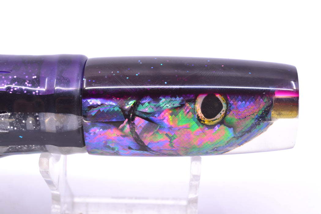 Ali'i Kai Lures Abalone Fish Head Purple Back Small Hard Head 9" 4.2oz Skirted Skipjack GZE