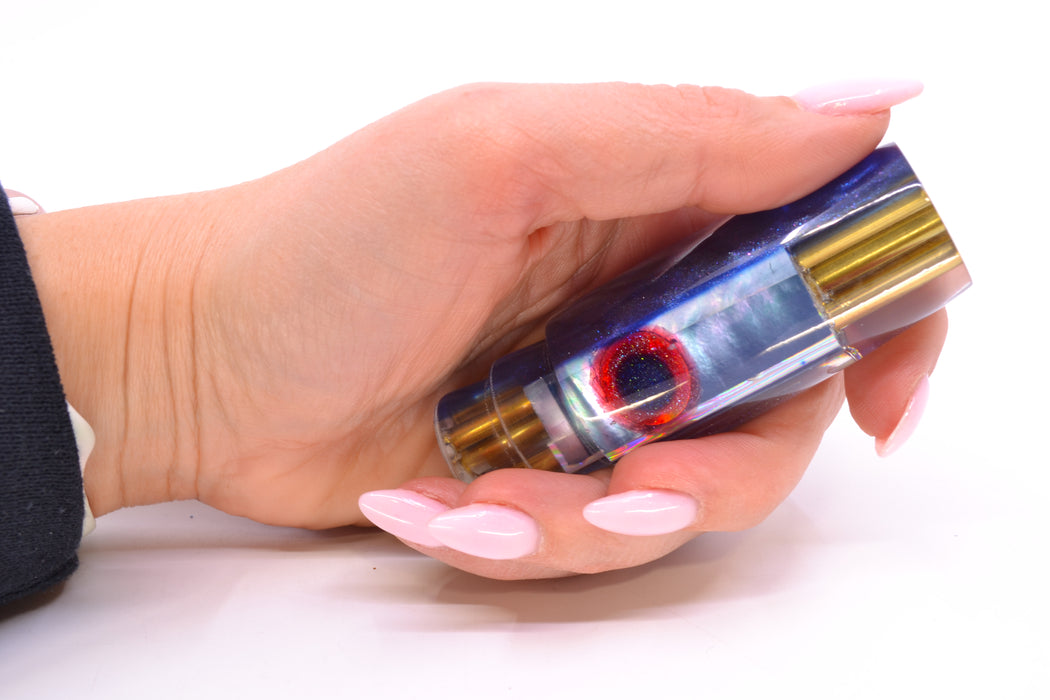 Big Reidee Tahitian MOP Blue Back Black-Red Eyes 4-Hole Pusher 9" 4.8oz