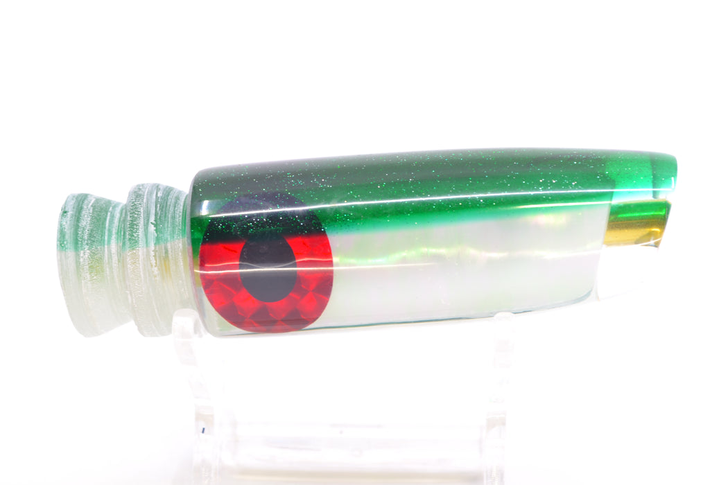 Coggin Lures White Rainbow Glass Green Back Black-Red Eyes Malolo Fying Fish 7" 1.8oz