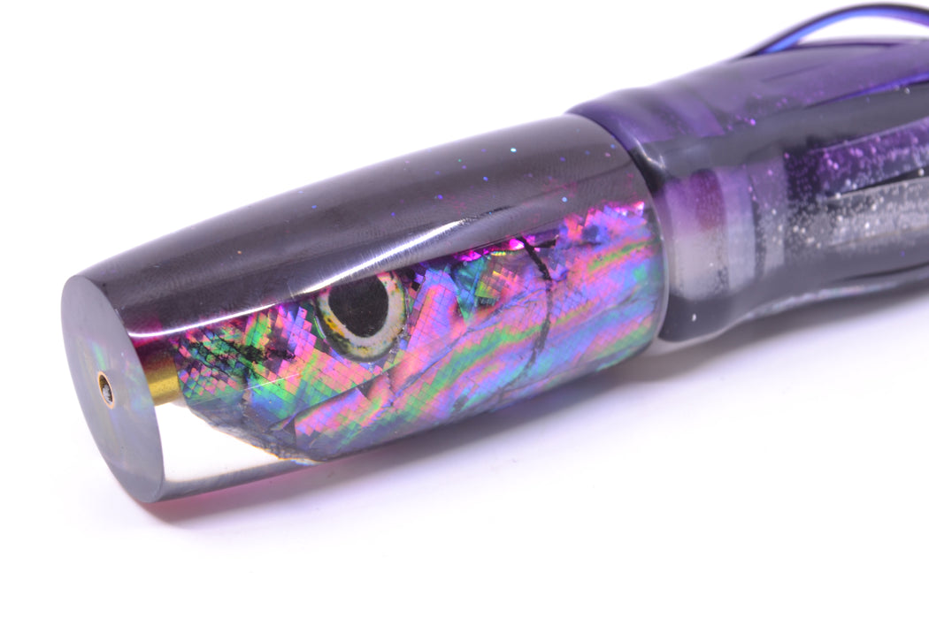 Ali'i Kai Lures Abalone Fish Head Purple Back Small Hard Head 9" 4.2oz Skirted Skipjack GZE