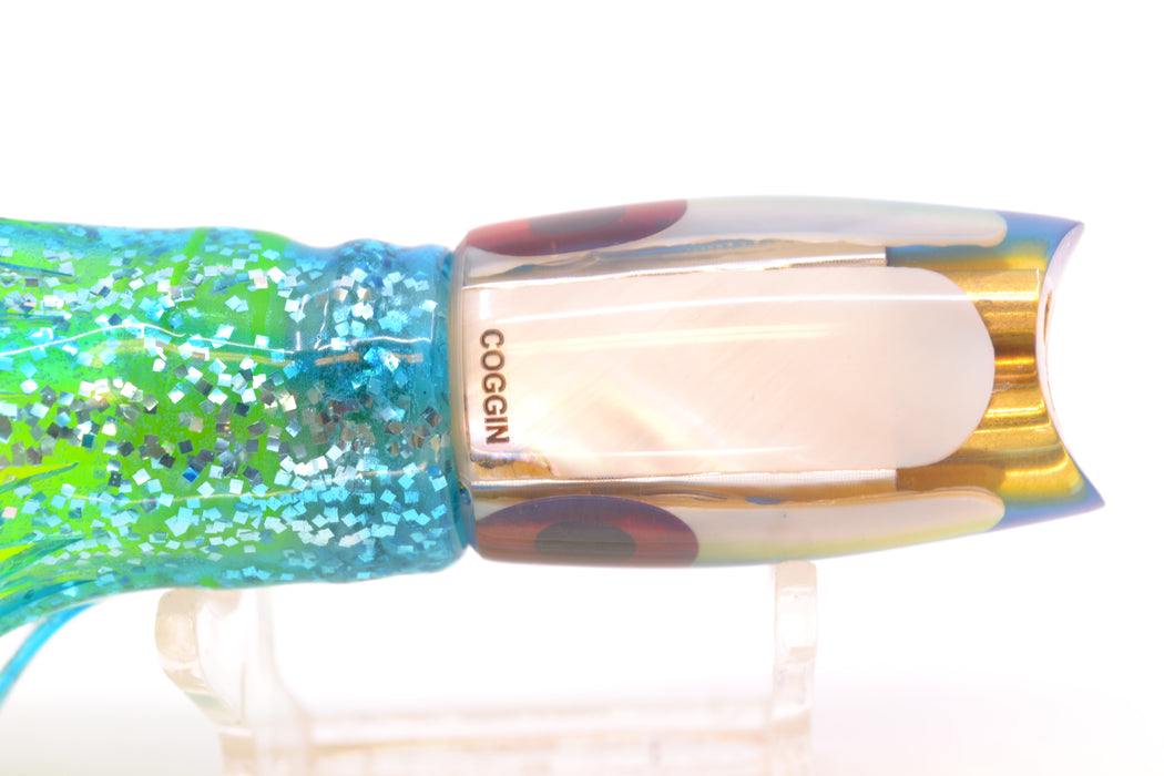 Coggin Lures MOP Blue-Yellow Back 4-Hole Hualalai Tado Scoop 7" 3oz Skirted Ice Blue/Rainbow