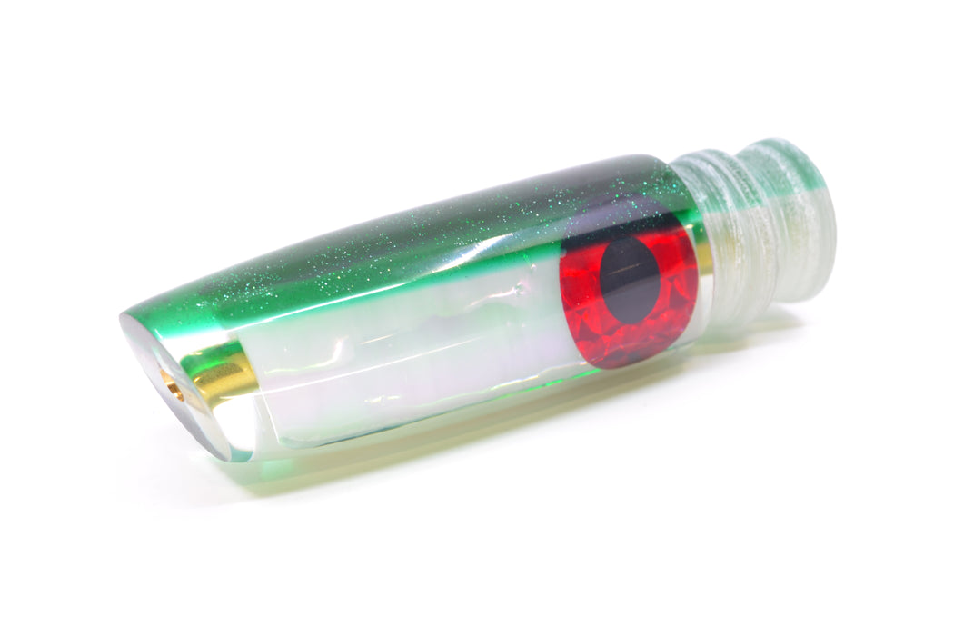Coggin Lures White Rainbow Glass Green Back Black-Red Eyes Malolo Fying Fish 7" 1.8oz