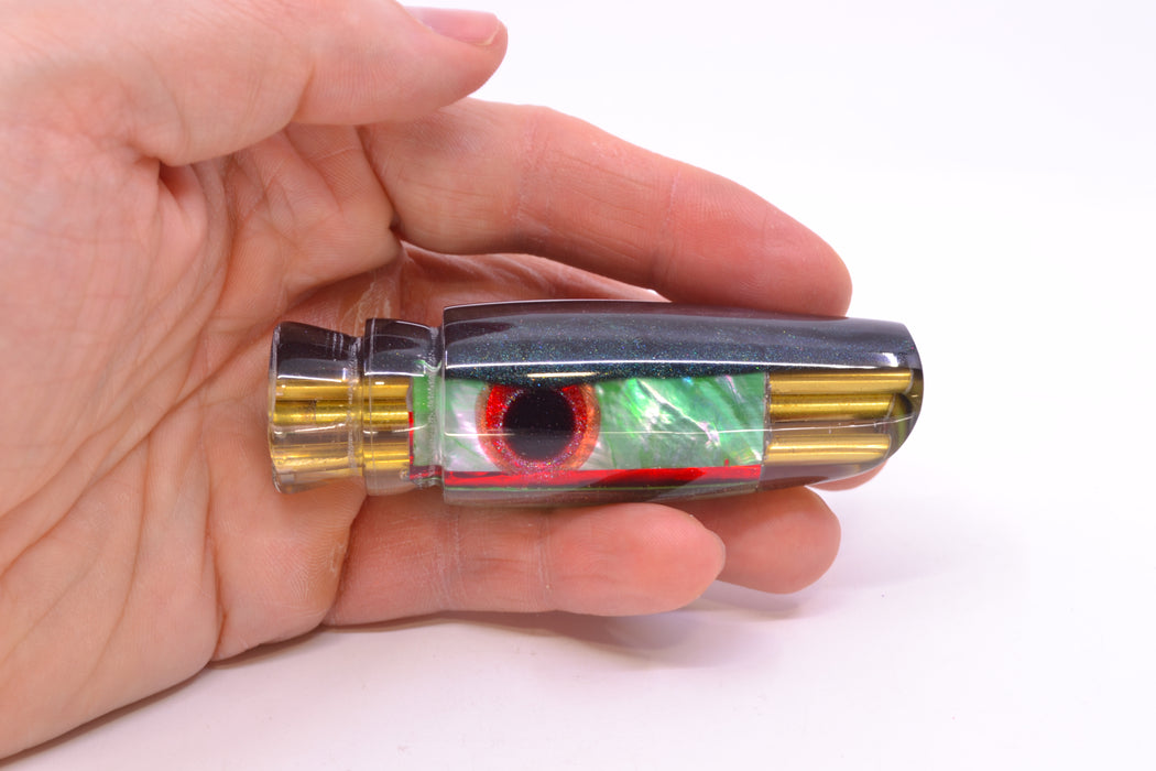 Big Reidee Green MOP Black Back Black-Red Eyes 4-Hole Scoop Face 9" 4.3oz