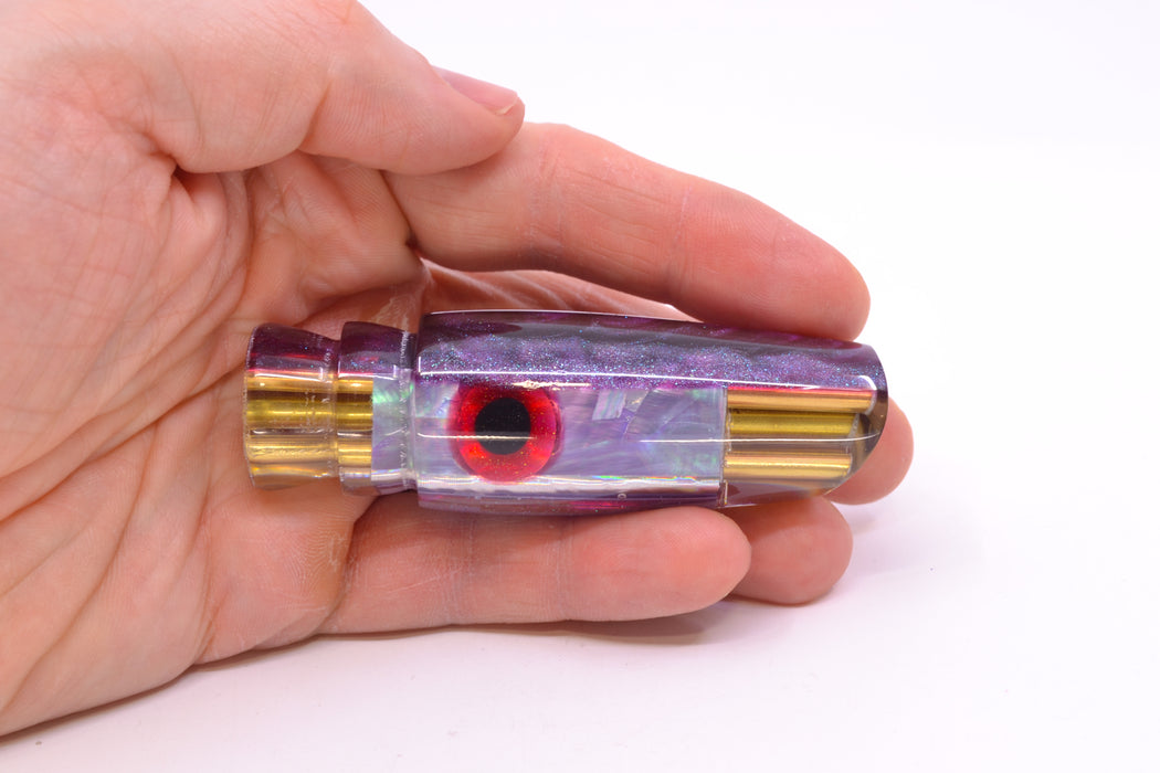 Big Reidee Purple Abalone Purple Back Black-Red Eyes 4-Hole Scoop Face 9" 4.3oz