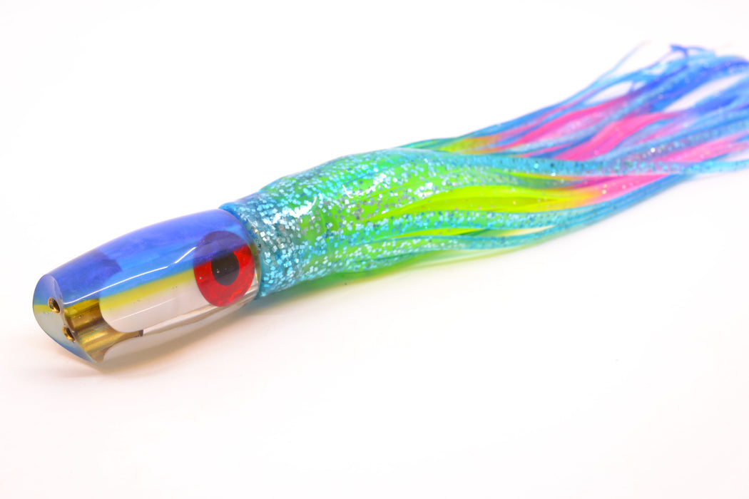 Coggin Lures MOP Blue-Yellow Back 4-Hole Hualalai Tado Scoop 7" 3oz Skirted Ice Blue/Rainbow