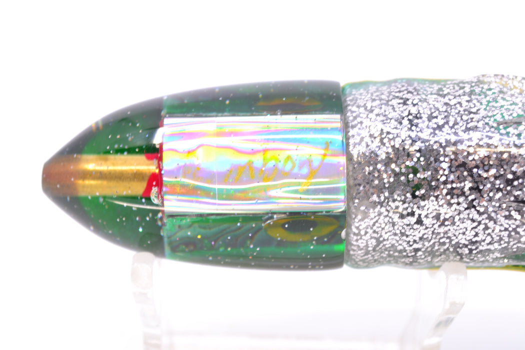 Bomboy Lures Blue-Purple Abalone Green Back Baby Bomb 9" 5oz Skirted Green-Yellow-Silver