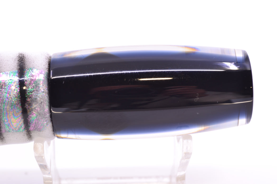 Moyes Lures White MOP Black Back Small Shotgun 9" 4oz Skirted Black Stripes *SCRATCHED*