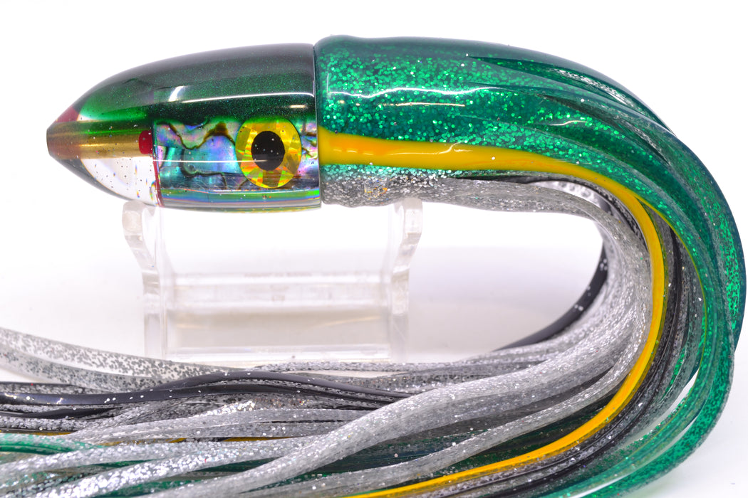 Bomboy Lures Blue-Purple Abalone Green Back Baby Bomb 9" 5oz Skirted Green-Yellow-Silver
