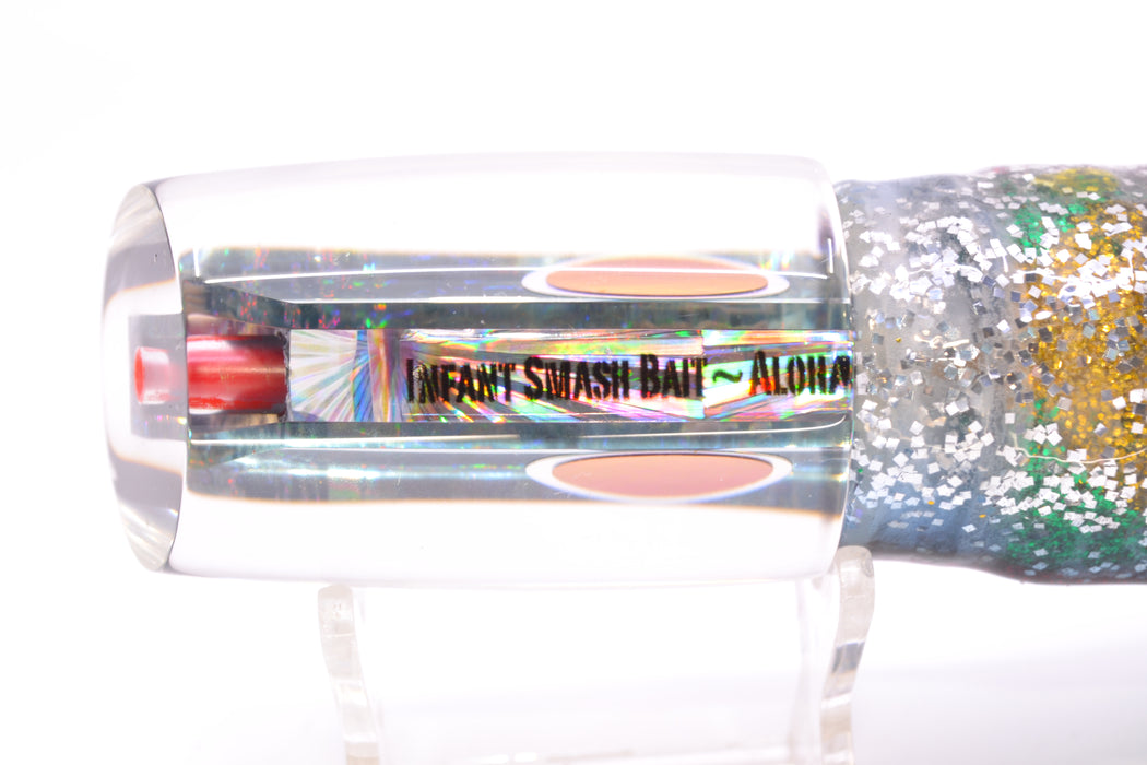 Aloha Lures Clear Mirrored Black Back Red Eyes Infant Smash Bait 10" 8oz Skirted Evil